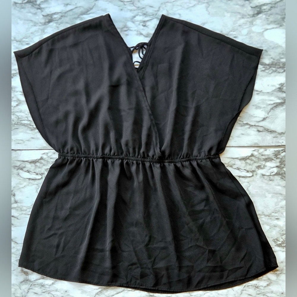 Torrid Black Faux Wrap Smocked Top